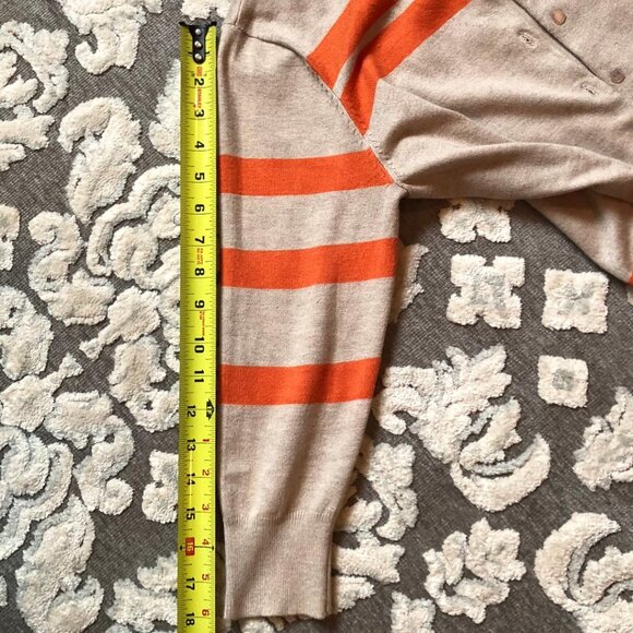 Eyn, Beige/Tan and Orange, Striped, Button Down, Women's Cardigan, Size: Medium - Picture 8 of 9